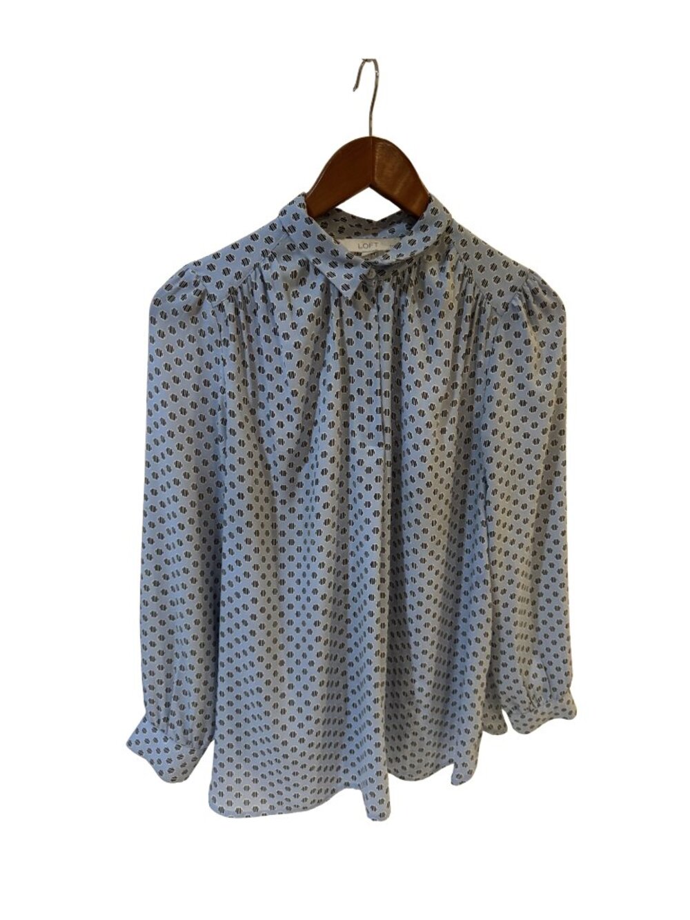 LOFT Long Sleeve Light Blue Polka Dot Blouse - Size M Petite